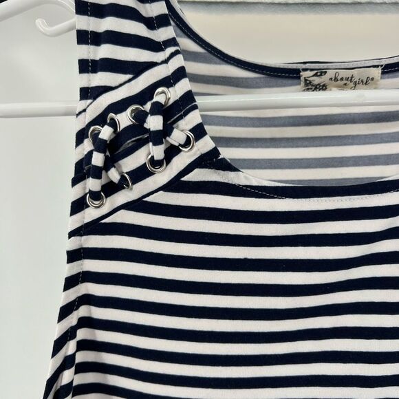 About a girl tank navy and white striped laced detail above the knee dress M - Picture 5 of 6